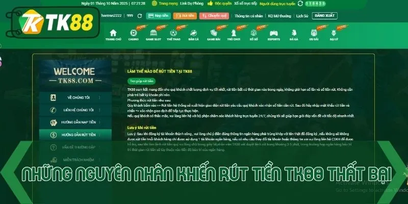 Những nguyên nhân khiến rút tiền TK88 thất bại cần lưu ý