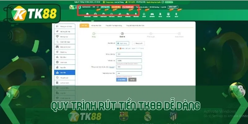 Quy trình rút tiền TK88 dễ dàng chỉ vài bước đơn giản